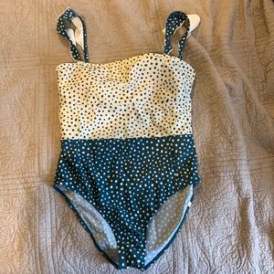 Summersalt one-piece swimsuit. White/teal blue. Size 12. Very flattering.